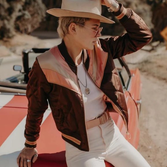 Classic Rock Couture Brown Sugar Rising Sun Bomber Jacket, Size Small - Picture 2 of 11